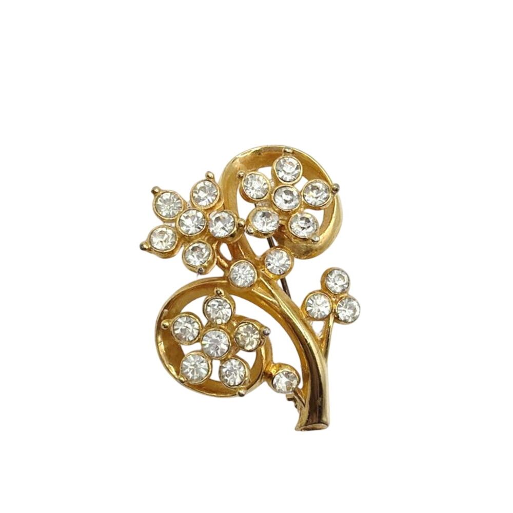 Vintage Flowers Rhinestones Brooch